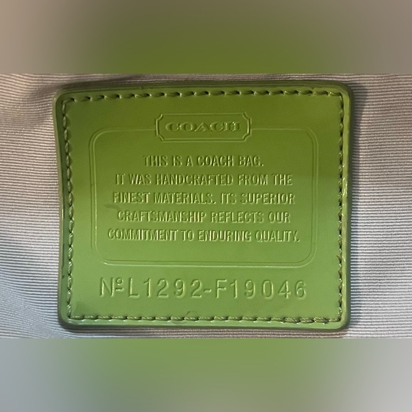 Coach Signature Khaki Lime Stripe Tote Bag - Picture 6 of 16